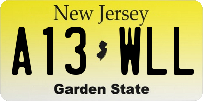 NJ license plate A13WLL