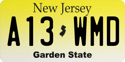 NJ license plate A13WMD