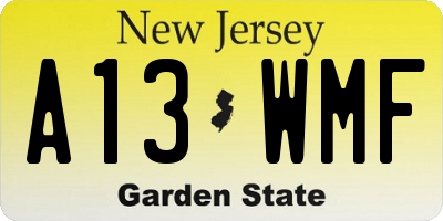NJ license plate A13WMF