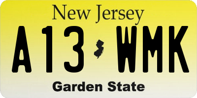 NJ license plate A13WMK