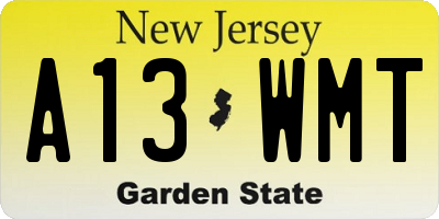 NJ license plate A13WMT