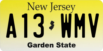 NJ license plate A13WMV