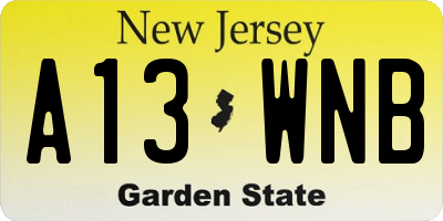 NJ license plate A13WNB