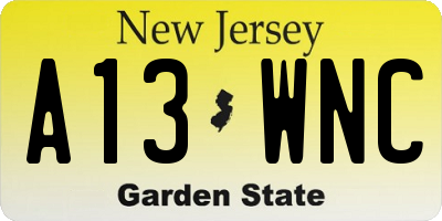 NJ license plate A13WNC