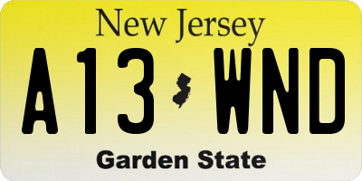NJ license plate A13WND