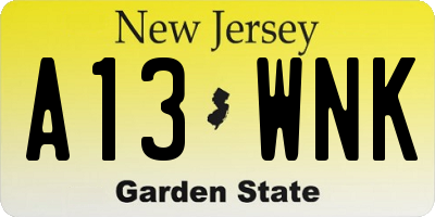 NJ license plate A13WNK