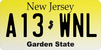 NJ license plate A13WNL