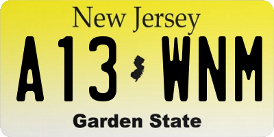 NJ license plate A13WNM