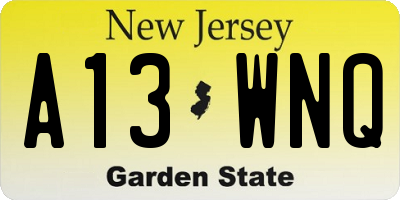 NJ license plate A13WNQ