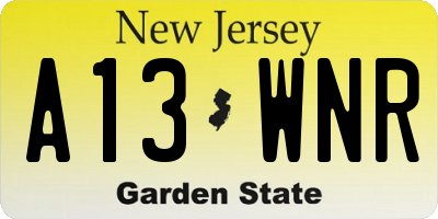 NJ license plate A13WNR