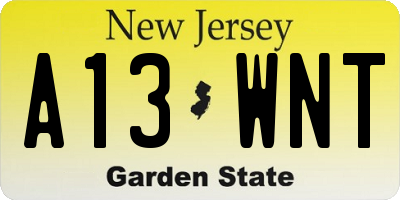 NJ license plate A13WNT