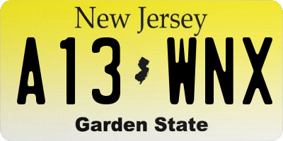 NJ license plate A13WNX