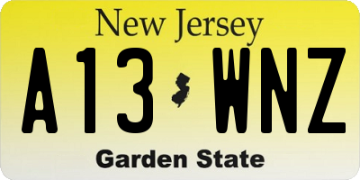 NJ license plate A13WNZ