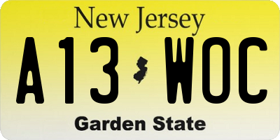NJ license plate A13WOC