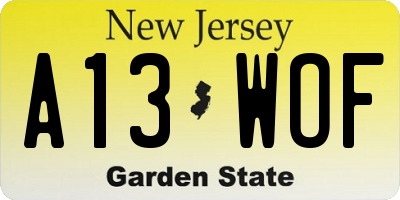 NJ license plate A13WOF