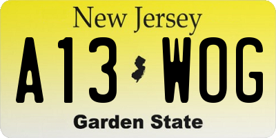 NJ license plate A13WOG