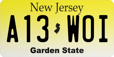 NJ license plate A13WOI
