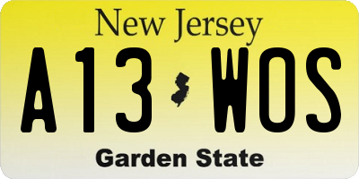 NJ license plate A13WOS