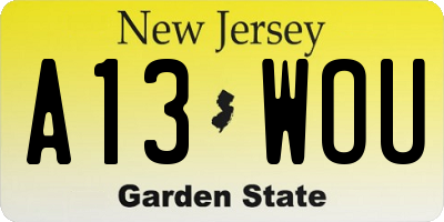 NJ license plate A13WOU