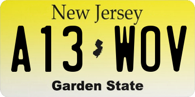 NJ license plate A13WOV