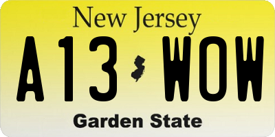NJ license plate A13WOW
