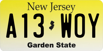 NJ license plate A13WOY