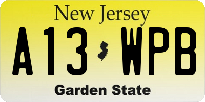 NJ license plate A13WPB