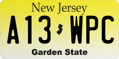 NJ license plate A13WPC