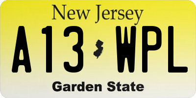 NJ license plate A13WPL