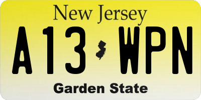 NJ license plate A13WPN