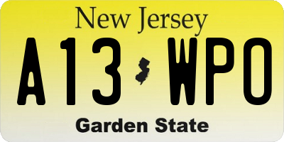 NJ license plate A13WPO
