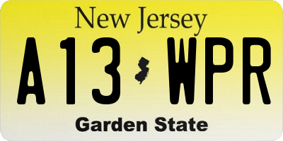 NJ license plate A13WPR