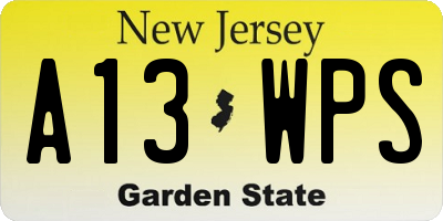 NJ license plate A13WPS