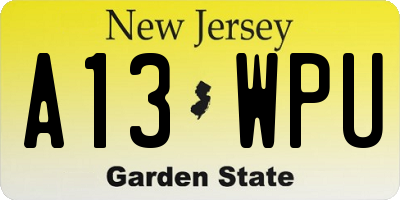 NJ license plate A13WPU