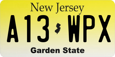 NJ license plate A13WPX