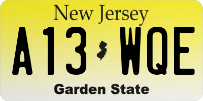NJ license plate A13WQE