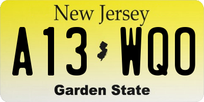NJ license plate A13WQO