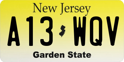NJ license plate A13WQV