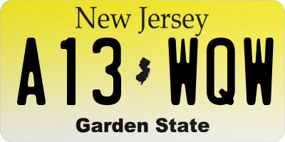 NJ license plate A13WQW