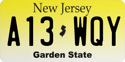 NJ license plate A13WQY
