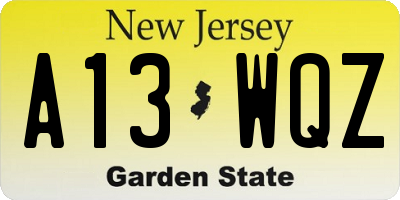 NJ license plate A13WQZ