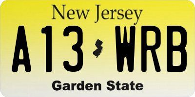 NJ license plate A13WRB