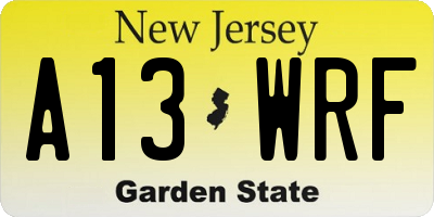 NJ license plate A13WRF