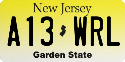 NJ license plate A13WRL