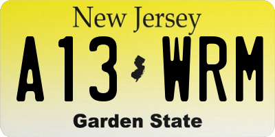 NJ license plate A13WRM