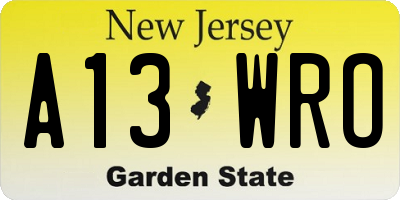 NJ license plate A13WRO