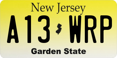 NJ license plate A13WRP