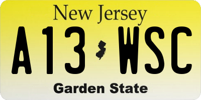 NJ license plate A13WSC