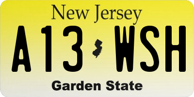 NJ license plate A13WSH
