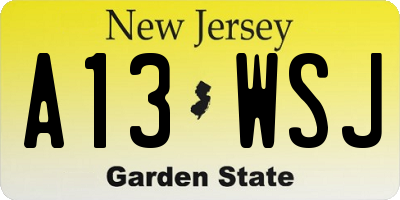 NJ license plate A13WSJ